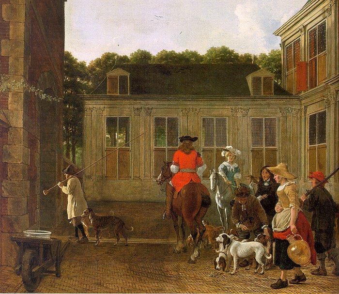 Ludolf de Jongh Hunting Party in the Courtyard of a Country House oil painting image